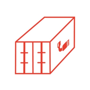 Illustration eines Container. Ansicht von vorne.  Seitlich sieht man die Grafik eines Hydraulikschlauches.