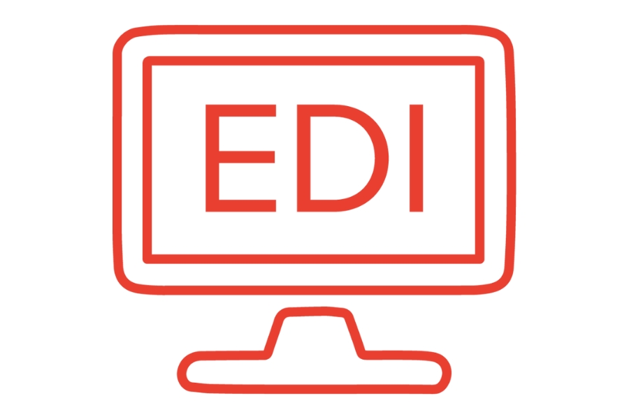 Illustration eines PCs. Auf dem Bildschirmmonitor steht "EDI" in Großbuchstaben.
