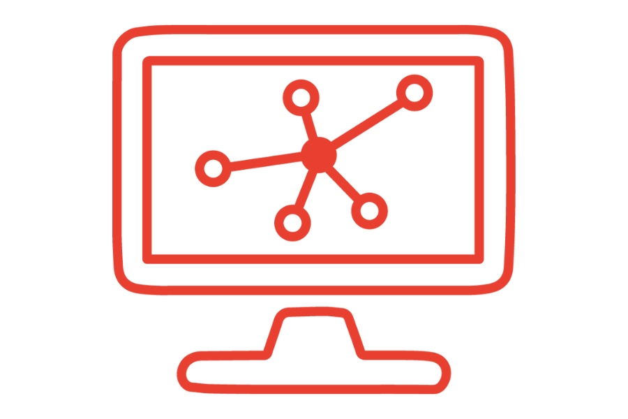 Illustration eines PCs. Auf dem Bildschirmmonitor ist ein connected Symbol.
